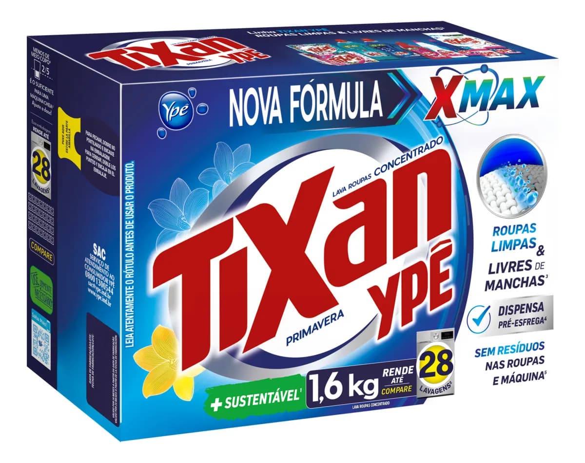 Lava Roupas em Pó Concentrado Primavera 1,6kg Tixan Ypê